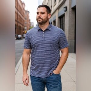 Faherty Brand Cloud Cotton Polo Shirt Men’s XXL – Purple & Navy Striped – Soft